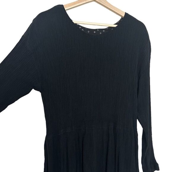 Vintage Black Modest Boho Floral Patches Long Sleeved Maxi Casual Hippie Dress - Picture 2 of 11